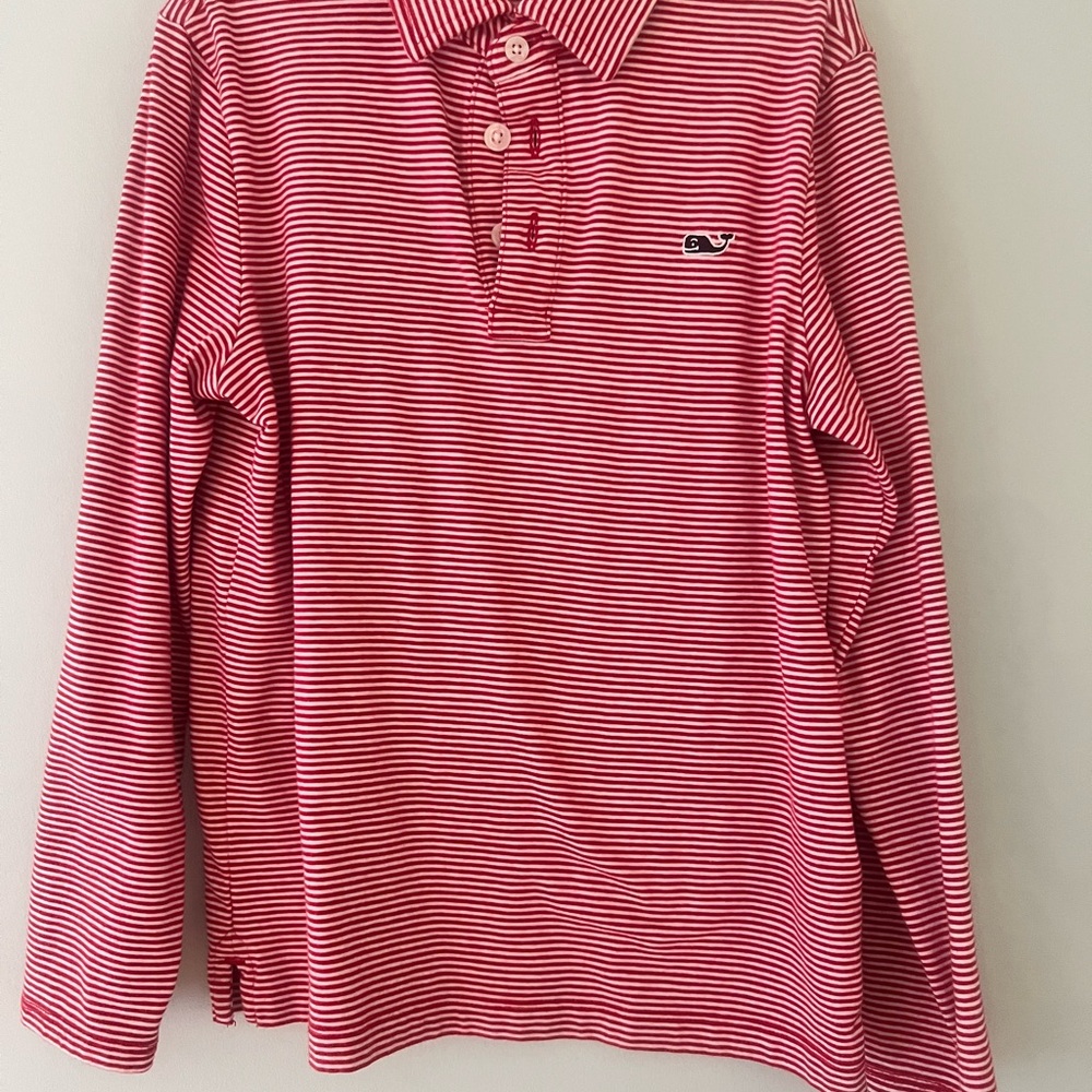 Vineyard Vines Kids Edgartown Polo- Red Striped Long Sleeve Shirt